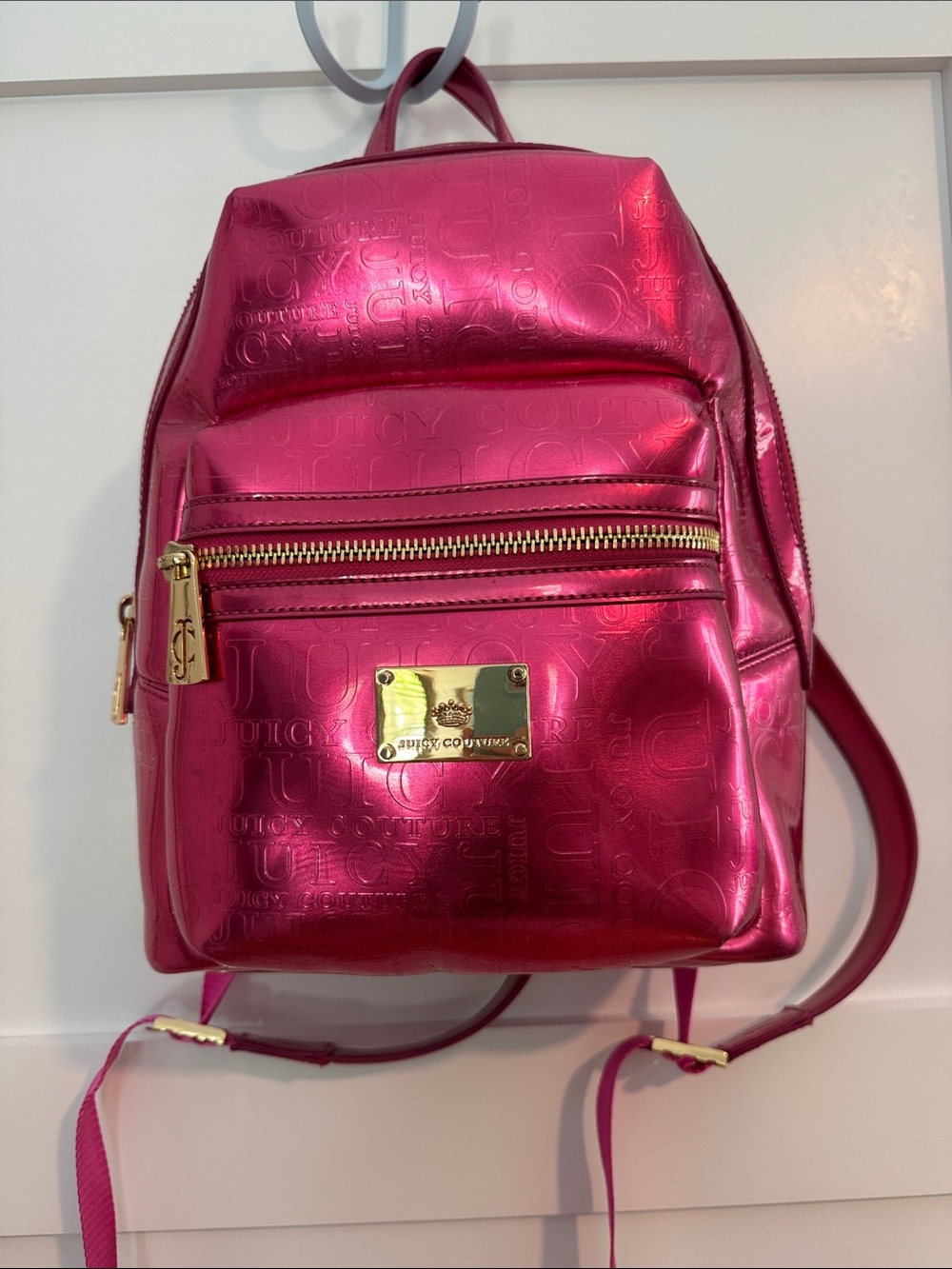 Juicy Couture Hot Pink Metallic Mini Backpack with Gold Hardware